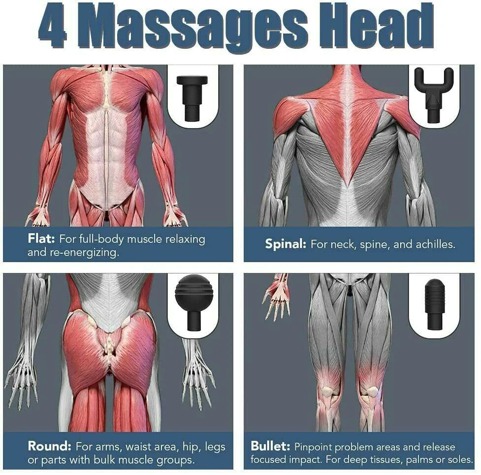 Massage Gun Percussion Massager Deep Tissue Muscle Vibrating Relaxing + 4 Heads