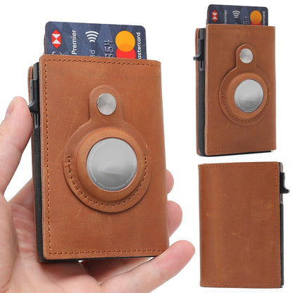 For Airtag Wallet Case Genuine Leather Credit Card Holder Magnetic Air Tag Cover