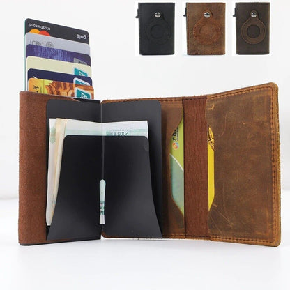 For Airtag Wallet Case Genuine Leather Credit Card Holder Magnetic Air Tag Cover